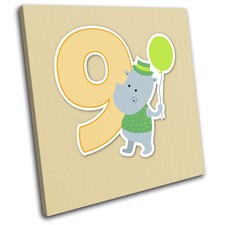 Nursery Animals Numbers 9 For Kids Room SINGLE CANVAS WALL ART Picture Print