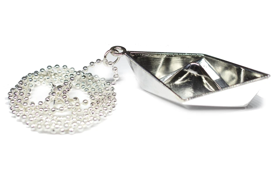 Papierschiff Segelschiff Kette Schiff Boot Miniblings 80cm Origami versilbert 3D - Bild 2 von 4