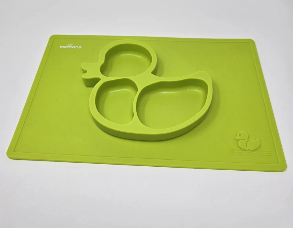 Placa de silicona dividida sin derrames para niños pequeños con mantel individual incorporado Green Duck-tm Foto 2 de 4