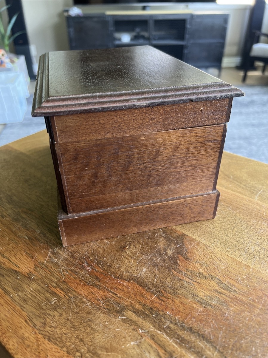 Vintage Toyo Wood Music Jewelry Box made in Japan Red Lining