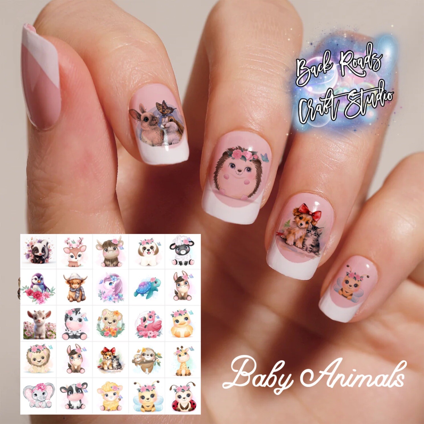 Baby Animals Waterslide Nail Decals Set Of 50  Instructions & Bonus