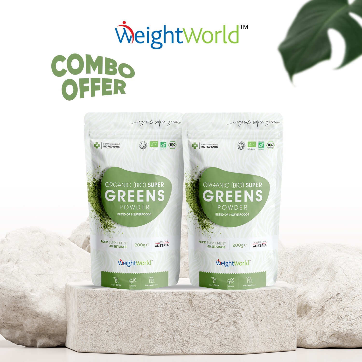 Organic Supergreens Powder - 200gx2 - Moringa, Matcha Powder, Guarana, Maca root