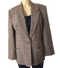 VINTAGE JOAN LESLIE Women's Blazer Wool Lined Brown Plaid SIZE 12 EUC