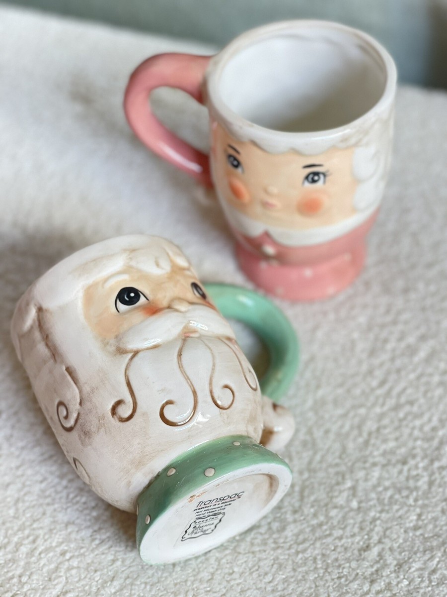 Mug Set 2 pc NIB Johanna Parker Pink and Mint Mr. and Mrs. Claus