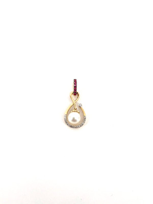 14KT Yellow Gold 2.30 Grams Diamonds, Pearl, & Rubies Pendant