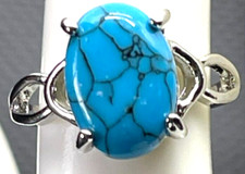 Ring Silver Tone Large BlueTurquoise. Size 9