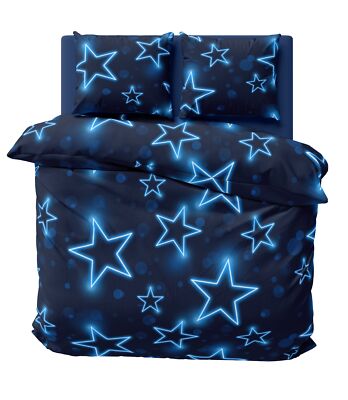 Sterne Bettwäsche 200x220 cm Stern dunkel blau leuchtoptik Doppelbett Microfaser