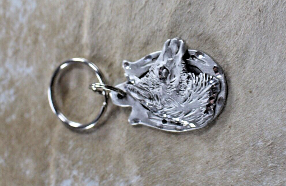 Llama Key Ring 2 x 1.50 in Horseshoe Diamond cut Pewter Handcrafted