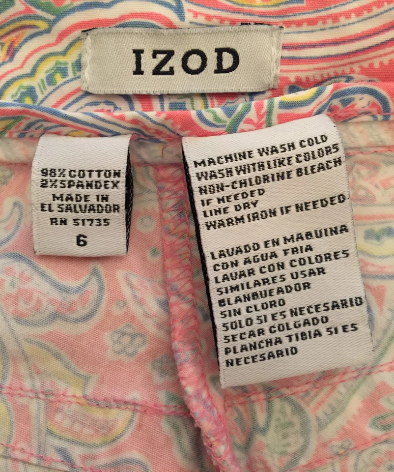 Izod Mujer Capris Crops Talla 6 Rosa Estampado Paisley Cierre de Cremallera Algodón Elástico Foto 2 de 4