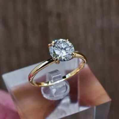 1 CT Round Cut D/VVS1 Moissanite Solitaire Engagement Ring Solid 14K Yellow Gold