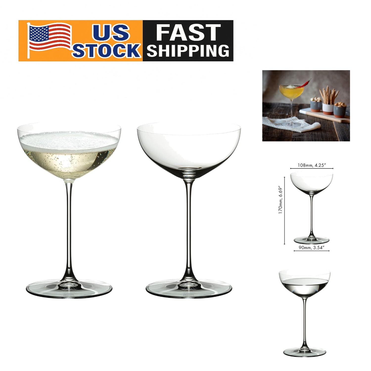Elegant Set of 2 Crystal Coupe Glasses - Dishwasher Safe Precision Cut Design