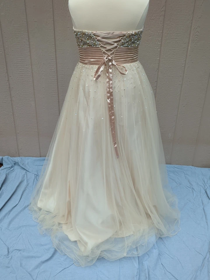 Dave & Johnny Strapless Gown 19/20 Pale Gold Gem Encrusted Plus - Image 4 of 4