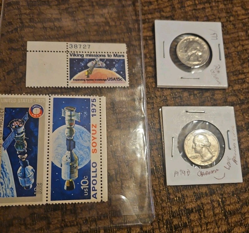  Antique U.S. Stamp & Coin  Lot 1970s  Obverse  Mint Marks Quarters. 1975 Apollo