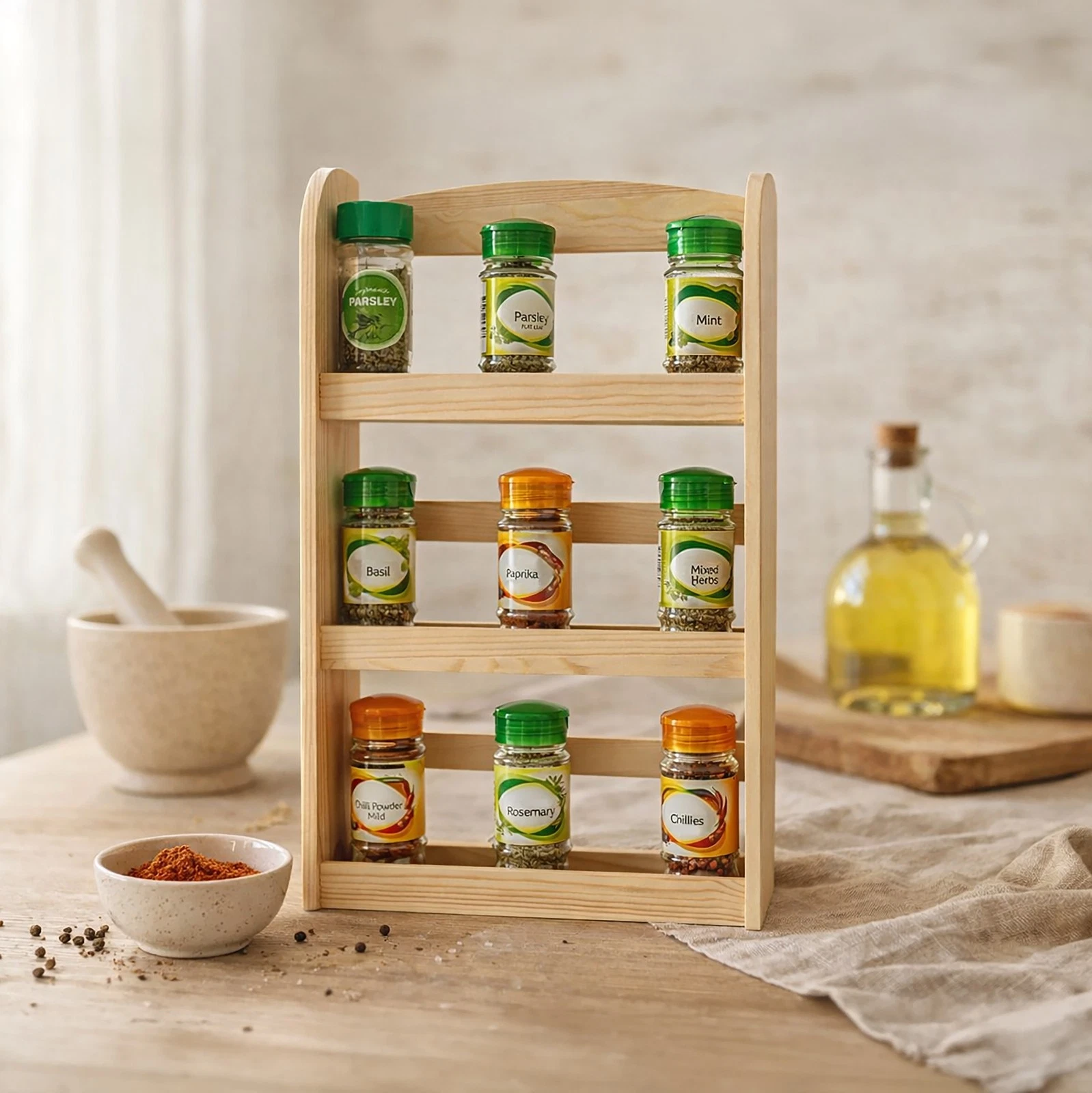 3 Tier Wooden Spice Rack Kitchen Storage Display Unit Herb Jar Organizer Holder