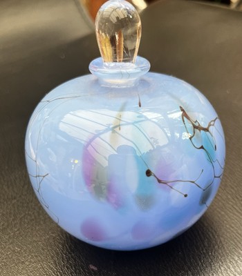 Signed Studio Art Glass Orb   Blue Swirl with Black Veining by William Walker