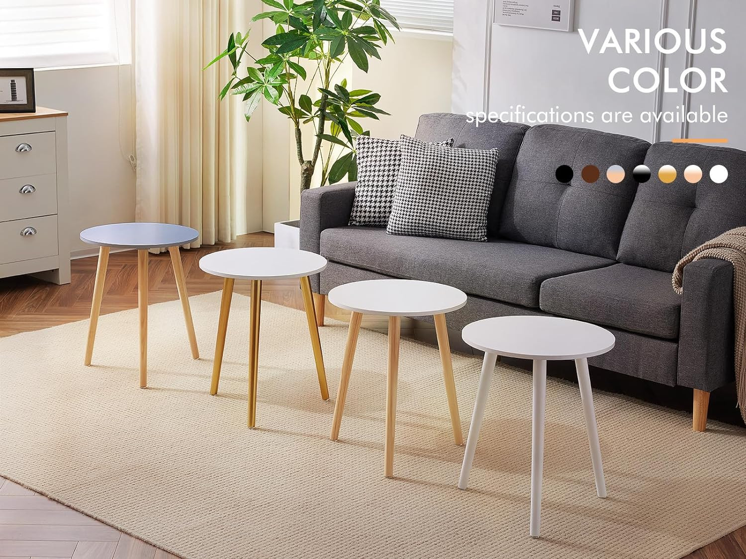 round Side Table, White Bedside Table Coffee End Table for Bedroom, Living Room,