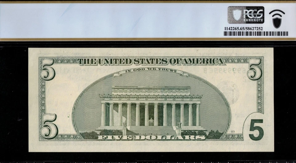 2003 $5 FRN DL69999996B P.C.G.S #65PPQ - Image 2 of 3