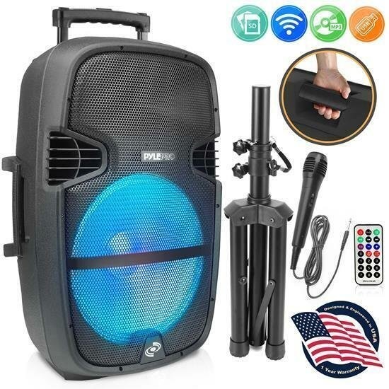 Pyle 15'' Portable Wireless BT Speaker System w/LED Light, a