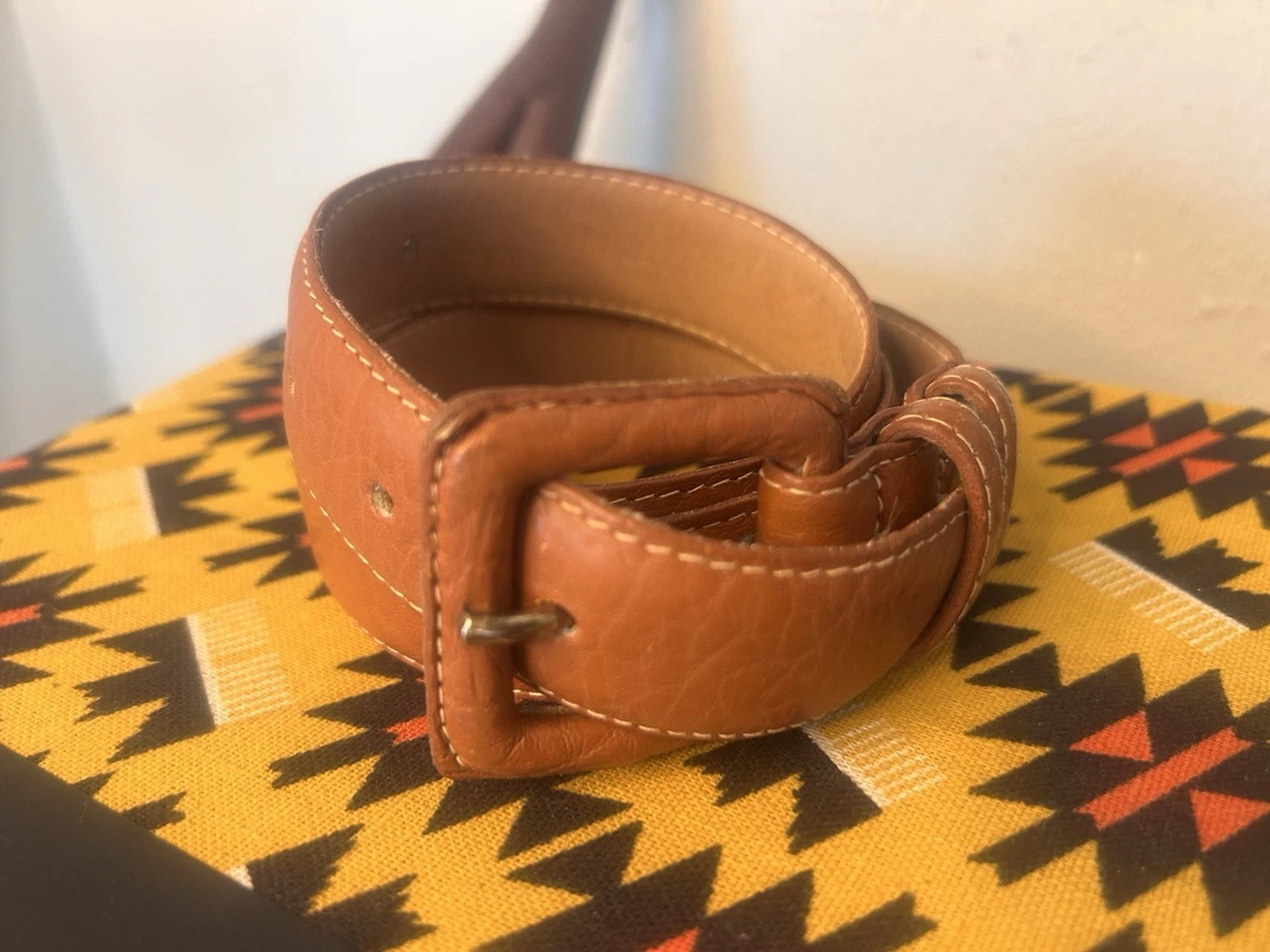 Neiman Marcus Essex Vintage Retro 80s Gold Buckle Mustard Yellow Brown Belt Vintage 80s Neiman Marcus Italian Alligator Calfskin Belt  main image 3