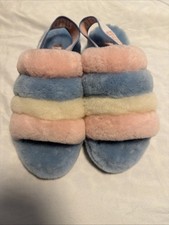 UGG Women's Fluff Yeah Slide Slipper Pink Blue White sz 8 New