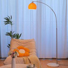 Mid-Century Orange Arc Floor Lamp with Marble Base