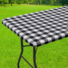 Smiry Rectangle Picnic Table Cloth, Elastic Waterproof Fitted Vinyl Tablecloths,