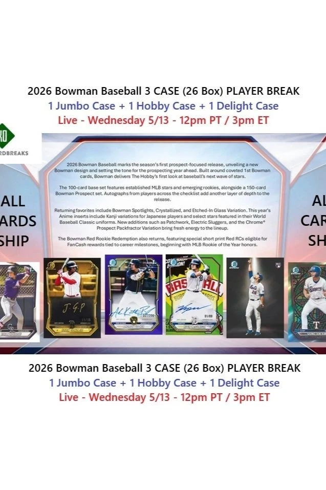 2026 Bowman 3 CASE Jumbo/Hobby/Delight 26 Box BREAK #1