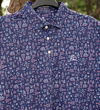 Rhoback Men  s Performance Polo The Boston   Fleet Navy with Boston City Print