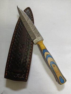 9'' Damascus Boot Knife W'' Sheath and Beautiful Handle Full Tang
