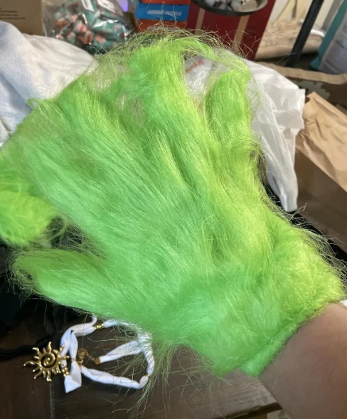 Guantes Peludos Monstruo Verde para Navidad Disfraz de Halloween Foto 3 de 3