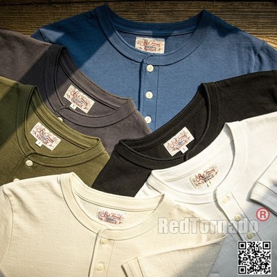 Red Tornado Vintage Henley T-Shirt Heavyweight T Men Cotton Tee Shirts Basic T