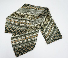 Womens 1960s 1970s Green Yellow White Colorful Silk Scarf Tie Cravat
