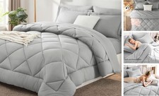 Size Comforter Set - 7 Pieces Bed in a Bag Luxury Soft Bed Set King Light Grey