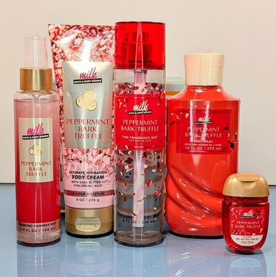 5 Pc MILK BAR Peppermint Bark Truffle Mist Cream Wash Shimmer Bath & Body Works