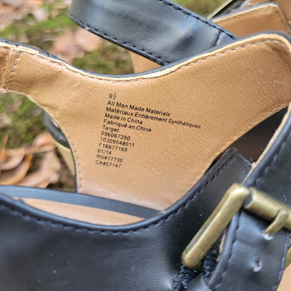 Merona Womens Black Leather Cork Shoes Sz 9.5 Platform Sandals Wedding Guest - Image 3 of 4