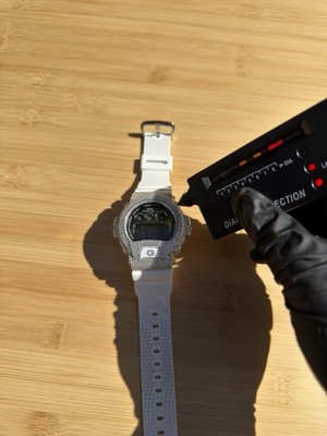 Iced Out Moissanite Casio G-Shock DW6900 White Custom Bust Down Watch VVS D GRA