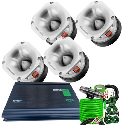 Car Audio Tweeter Set - 4x 3.93-inch Super Tweeter + 4-Channel Amplifier + Kit