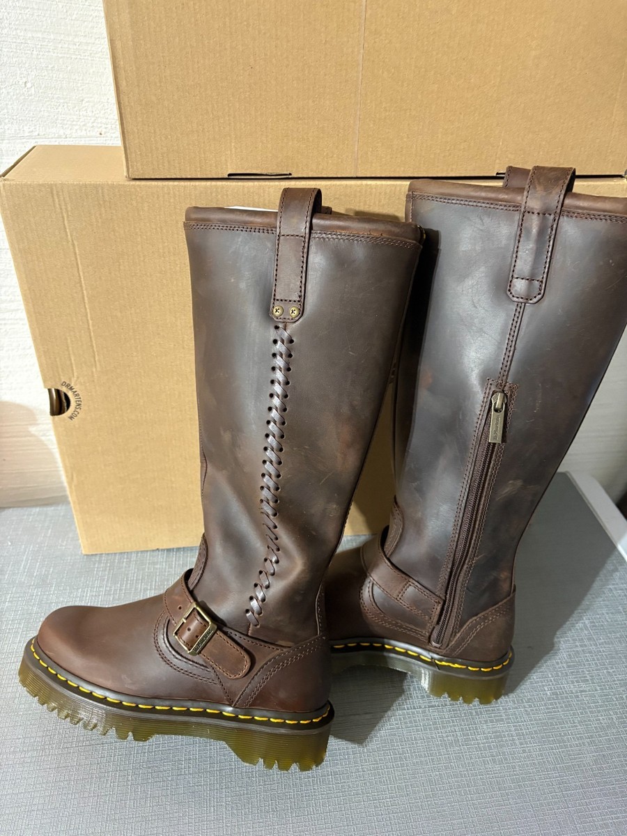DR. MARTENS ANISTONE KNEE HIGH Orleans Leather Biker Boot MSRP$290
