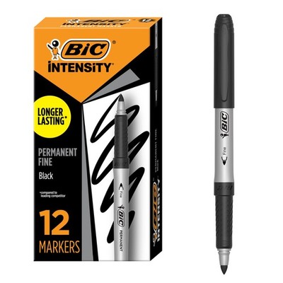BIC Intensity Permanent Markers, Fine Point, Black, Low Odor, 12-Count