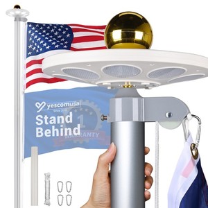 Yescom Bravery 20ft 13 Gauge Sectional Flag Pole w/ Solar Light Outside House