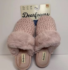 Dearfoams Women s Cozy Memory Foam Slippers Pink Faux Fur Size XL 11-12