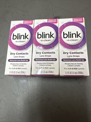 3 Blink N-Clean Dry Contacts Lens Drops For Soft & RGP Lenses 0.5oz Exp. 09/26
