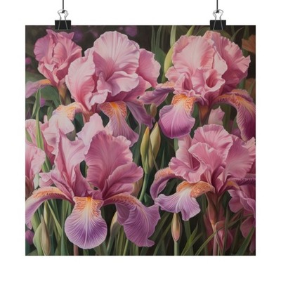 Pink Iris Flower Art Print, Pink Irises Flower Painting, Flower Décor 12