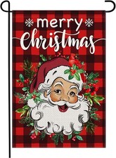 Merry Christmas Garden Flag 12x18 Inch Double Sided Burlap Santa Claus Red Buffa