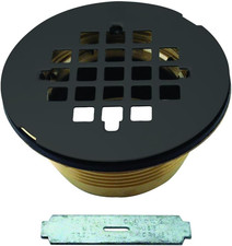 Matte Black 2" Brass Compression Shower Drain with Round Grid Cover