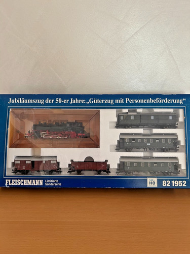 Maqueta de tren H0 Fleischmann 82152 tren de mercancías con transporte de pasajeros embalaje original | Condition: Gebraucht
