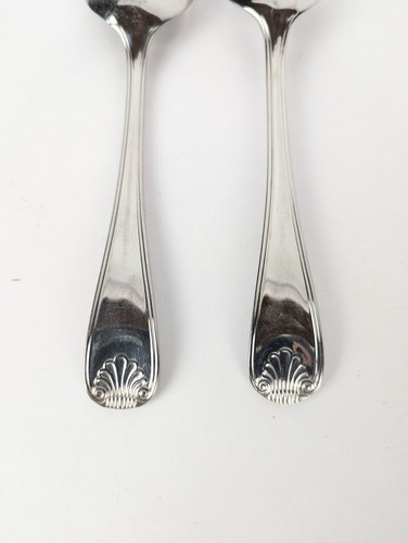 Pair GORHAM SHELL Serving Spoons 8-5/8" Slotted & Solid Stainless 18/8 EUC - Picture 6 of 7