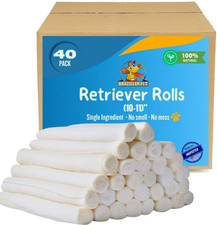 All Natural Rawhide Beefhide Rolls for Dogs - 10-11" Long Lasting Chews 40ct 