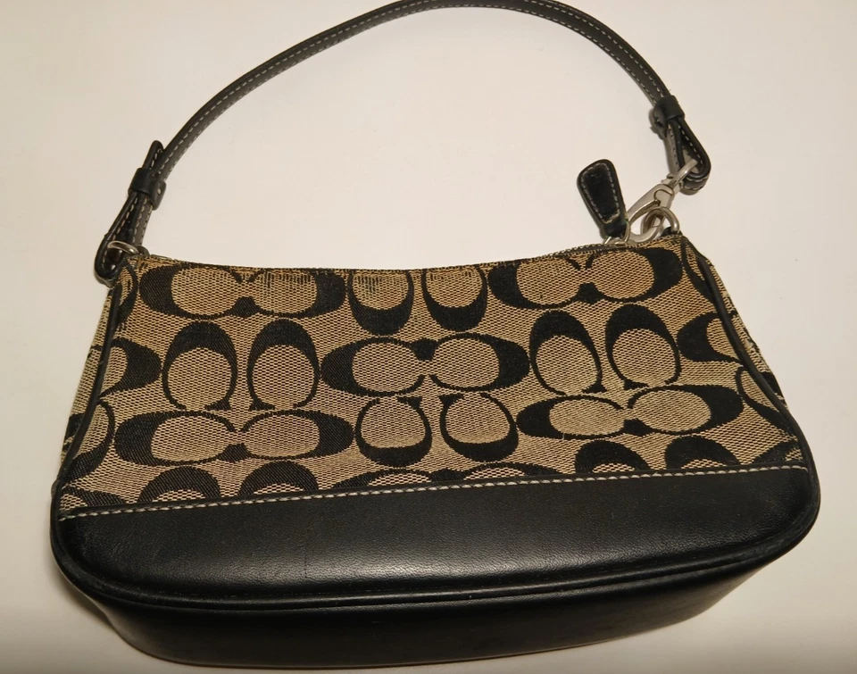 Coach Signature Demi mini Pouch Hand Bag Canvas Leather Beige Black Vintage Y2K - Image 2 of 4