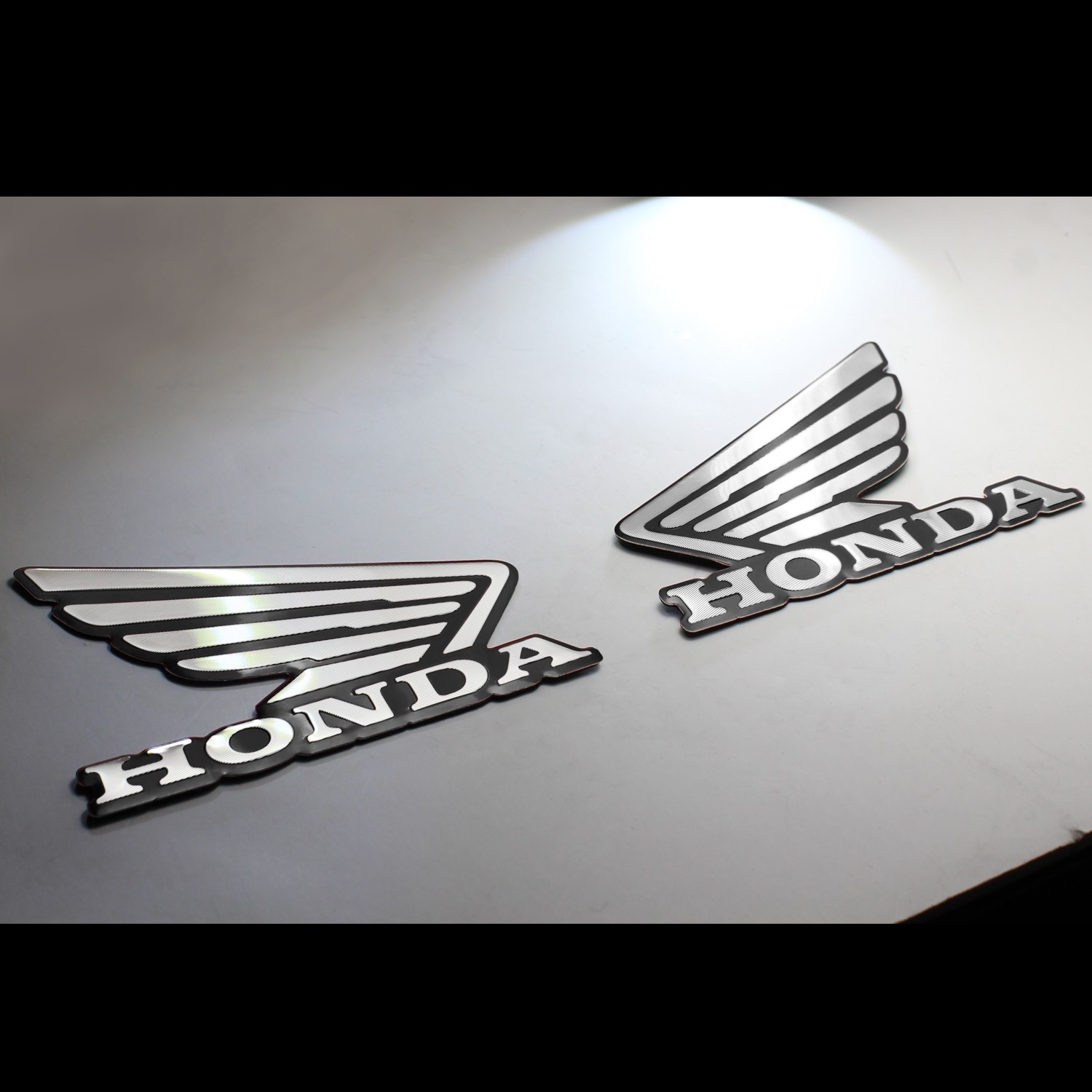 Metal 4-1/2" Black&Chrome Honda Wing Logo Decal Emblem Fairing/Fender Sticker